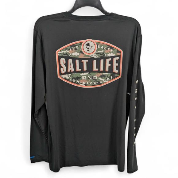 Salt Life Men's Aquatic Life Performance Wicking Long Sleeve Shirt Grey XL - Picture 1 of 8